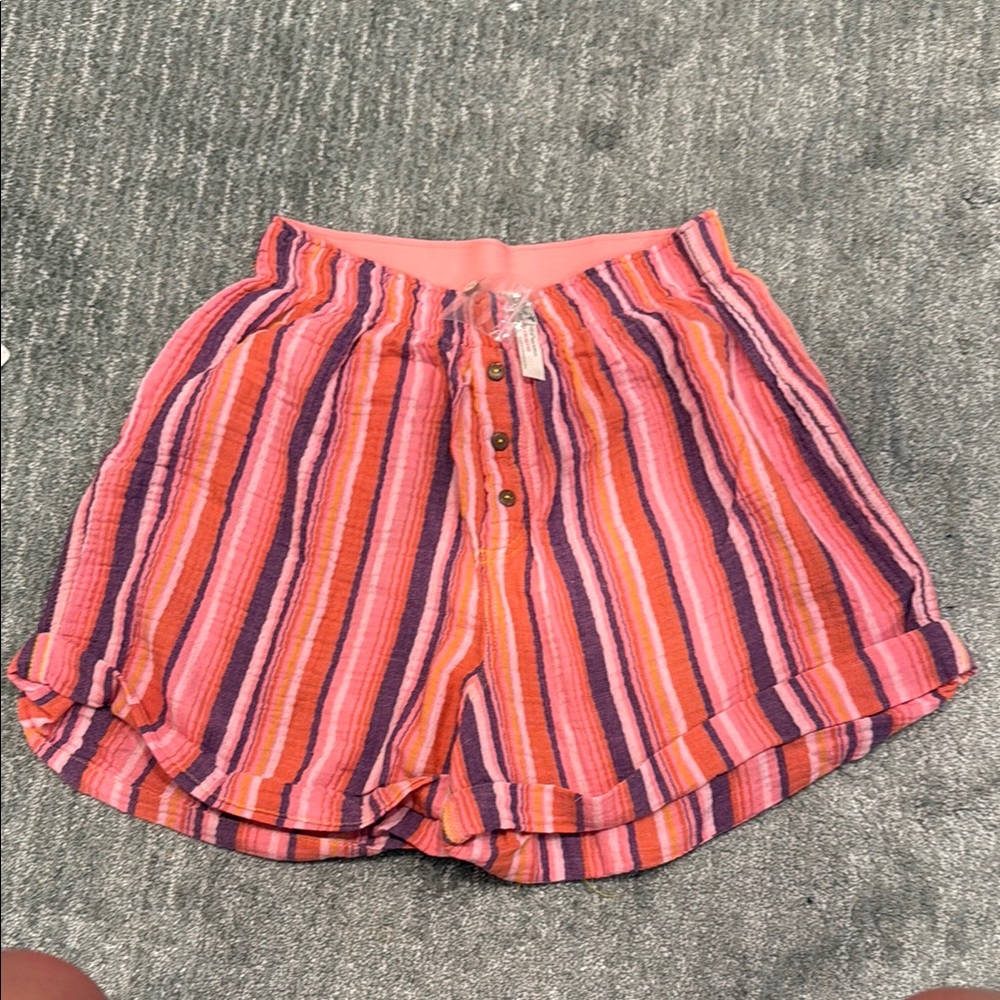 Free People Vibrant Pink and Orange Pajama Shorts